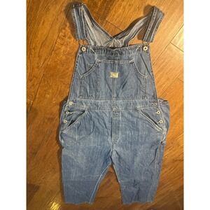 Vintage Y2K Old Navy Blue Jeans Denim Overalls Women's XL Cropped Leg Distressed